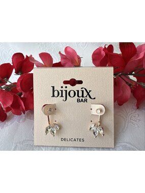 Bijoux Bar Delicates Jacket Earrings Rhinestone GoldTone CZ Dainty Bling NEW